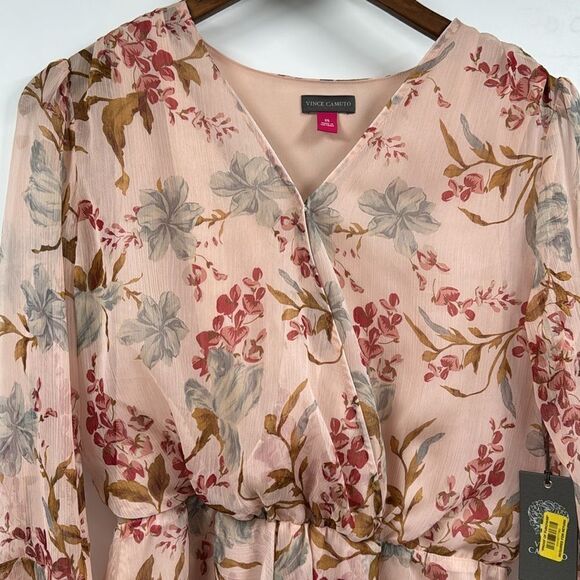 Vice Camuto Double Layer Sheer Peplum Top with Bell Sleeves Floral XS - Picture 3 of 8